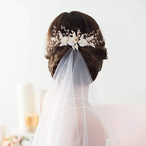 Barode Bridal Wedding Hair Comb Silver Sparkly Rhinestones Sida Combs Pearls Crystal Bride Headpiece Flower Hair Accessories for Women and Girls -Silv