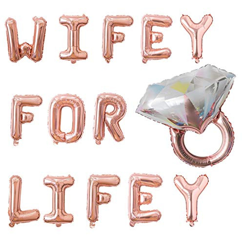 Rose Gold Bridal Shower Balloons Bachelorette Party Decorations - Wifey for Lifey Foil Letter Balloons Hanging Banner - Diamond Ring Foil Balloon - Br Rose Gold Bridal Shower Balloons Bachelorette Party Decorations - Wifey for Lifey Foil Letter Balloons Hanging Banner - Diamond Ring Foil Balloon - Br