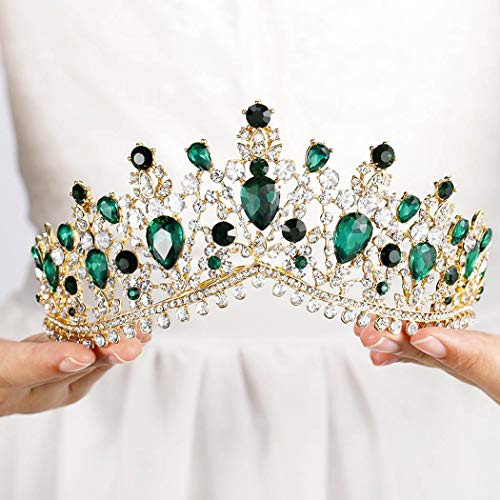 Fairyu Baroque Wedding Crown and Tiaras Sparkly Rhinestone Bride Tiaras Royal Crowns Head Pieces for Women and Girls -Green- Fairyu Baroque Wedding Crown and Tiaras Sparkly Rhinestone Bride Tiaras Royal Crowns Head Pieces for Women and Girls -Green-