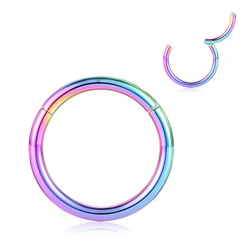 9mm Septum Ring Septum Jewelry Seamless Rainbow Septum Clicker Nose Rings 18 Gauge Nose Ring Hoop 18g Cartilage Earring Lip Rings Nose Hoop Surgical S