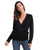 JTANIB Womens Deep V-Neck Sexy Knitted Sweater Long Sleeve Wrap Front Loose Pullover Jumper Tops Black XL