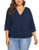 INVOLAND Women Plus Size Tops-Wrap Blouse V Neck Front Drape Tops Casual Loose Shirt -16W-24W- Navy Blue
