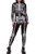 Womens Halloween Cosplay Costumes White Skeleton Skull Printed Bodysuit Skinny Catsuit Jumpsuit Overalls Black M