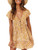 Bigyonger Womens Boho Floral Print Dress Button Down Deep V Neck Ruffle Beach Mini Dresses -Small  Yellow-