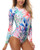 AXESEA Womens Long Sleeve Rash Guard UV UPF 50- Sun Protection Printed Zipper Surfing One Piece Swimsuit Bathing Suit