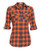 Genhoo Womens Roll Up Long Sleeve Tartan Plaid Collared Button Down Boyfriend Casual Flannel Shirt Top -Orange XXL-