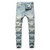 LONGBIDA Mens Ripped Slim Fit Skinny Destroyed Distressed Tapered Leg Jeans Blue - Yellow 32