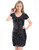 MANER Womens Sequin Glitter Short Sleeve Dress Sexy V Neck Mini Party Club Bodycon Dresses -M-US 8-10  Black-