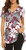 Sweetnight Women Floral Print V Neck Button Decor Peasant Summer Swing Tunic Shirts -Red  X-Large-
