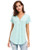 LUSMAY Womens Loose Fitting Zip Up Deep V Neck Short Sleeve Tops Tunic Casual T Shirts Blouse Light Green