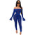 ECHOINE Womens Mesh Sheer Bodycon Jumpsuit - Off Shoulder 2 Piece Outfits Bell Sleeve See Through Sweatsuit Clubwear Blue