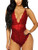 Kitty-Kitty V-Neck See Through Lingerie Floral Lace Babydoll Sexy Lingerie for Women One Piece Bodysuit Red Small