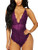Kitty-Kitty V-Neck See Through Lingerie Floral Lace Babydoll Sexy Lingerie for Women One Piece Bodysuit Purple X-Large