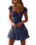 Valphsio Womens Smocked Dress Ruffle Floral Tie Front Boho Short Dresses -Large  Navy-