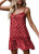 Valphsio Womens Floral Spaghetti Strap Short Dress Boho V Neck Mini Beachwear Dress Sundress -Small  Y-Burgundy-1-