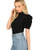 Floerns Womens Frill Neck Puff Sleeve Solid Tee Blouse Tops Black L