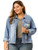 Agnes Orinda Womens Plus Size Classic Washed Front Frayed Denim Jacket Light Blue 2X