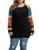 Allegrace Womens Plus Size Tunic Tops Lightweight Knit Long Sleeve Shirts Color Block Loose Tunics Rainbow Sleeve Black 14W