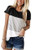 ANDUUNI Womens Round Neck Striped Color Block T-Shirt Short Sleeve Casual Loose Tunic Blouse and Tops -A Black  Medium-