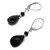 Black Agate Briolette Lever Back Earrings Swarovski Crystal Sterling Silver