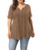 Allegrace Womens Plus Size Henley V Neck Button Up Tunic Tops Casual Short Sleeve Ruffle Blouse Shirts Coffee 3X