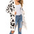 Open Front Sweaters Loose Knit Women Leopard Cardigan Pockets Long Sleeve Coat White
