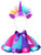 LYLKD Little Girls Layered Rainbow Tutu Skirts with Unicorn Horn Headband -Royal Blue  4-8X-