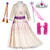 Princess Snow Queen Act 2 Costumes Birthday Party Dress Up for Little Girls with Wig Crown Mace Gloves Accessories 7-8 Years