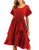 Haola Womens Flower Shoulder Short Sleeve Flowy Dress Ruffle Cocktail Midi Dresses with Belt Red XL