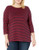 Chaps Womens Plus Size Boatneck Faux Suede Trim 3-4 Sleeve Jersey T-Shirt  Refined Ruby-Capri Navy  0X