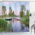 Ambesonne Landscape Shower Curtain  Rural Landscape Lakeside Boat Trees Grass Clouds and Boardwalk Countryside  Cloth Fabric Bathroom Decor Set with H