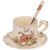 Foraineam Tea Cup and Saucer Set  8 oz- Ivory Porcelain Coffee Cup Vintage Floral Ceramic Tea Cup Set with Saucer and Spoon