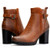 mysoft Womens Ankle Boots Chunky High Heel Zipper Boots Brown