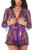 Womens Lace Kimono Robe Lingerie Eyelash Babydoll Sheer Mesh Nightwear -Purple S-