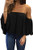 Bluetime Women Off The Shoulder Chiffon Ruffles T Shirts Short Sleeves Ruffles Blouse Tunic Tops -S  Black-