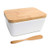 FIVEAGE Large Butter Dish - Airtight Butter Keeper Holds Up to 2 Sticks of Butter - Porcelain Container with Bamboo Lid and Butter Knife  White