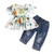 NZRVAWS Toddler Girl Short Sleeve Outfits Toddler Infant Summer Ruffle Clothes Floral T-Shirt Tops- Jeans for Girls Ripped Jeans Denim Pant Set