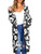 Women Leopard Cardigan Open Front Long Sleeve Loose Sweater Knit Outwear Coat with Pockets Black