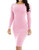 Womens Pencil Bodycon Dress Sexy Casual Long Sleeve Ruched Tight Midi Club Party Dress Pink M