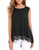 DOSWODE Womens Tops Sleeveless Lace Trim O-Neck A-Line Tunic Blouse Shirts Black S