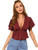 SheIn Womens Plunging V Neck Short Sleeve Ruffle Hem Peplum Top Blouse Burgundy Medium