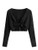 SheIn Womens Long Sleeve Deep V Neck T-Shirts Tie Front Rib Plain Crop Tee Top Black X-Small