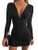 GOBLES Womens Sexy Long Sleeve V Neck Ruched Bodycon Mini Party Cocktail Dress Black GOBLES Womens Sexy Long Sleeve V Neck Ruched Bodycon Mini Party Cocktail Dress Black