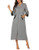 Ekouaer Women Zipper Robe 3-4 Sleeves Loungewear Full Length Sleepwear Pockets Housecoat Long Soft Bathrobe
