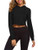 DIRASS Womens Cropped Hoodies Sweatshirts Long Sleeve Black Crop Top Workout-Black L-