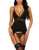 Avidlove Women Chemise Lingerie Set with Garter Belts Teddy Lace Babydoll Nightwear Outfit -Black  Small-