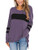 Hilltichu Womens Color Block Long Sleeve Shirt Pullover Round Neck Side Split High Low Tunic Tops -Large  Purple and Black-