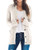 Womens Cardigans Sweaters Cable Knit Long Sleeve Open Front Button Down Chunky Outwear Coat with Pockets Beige