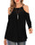 Womens Casual Long Sleeve Tops Flowy Lace Loose Cold Shoulder Blouse T-Shirts -M Black-