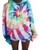 Tie Dye Loose Tops Long Sleeve Drawstring Hooded Sweatshirts Women Casual Pullover Hoodie Red